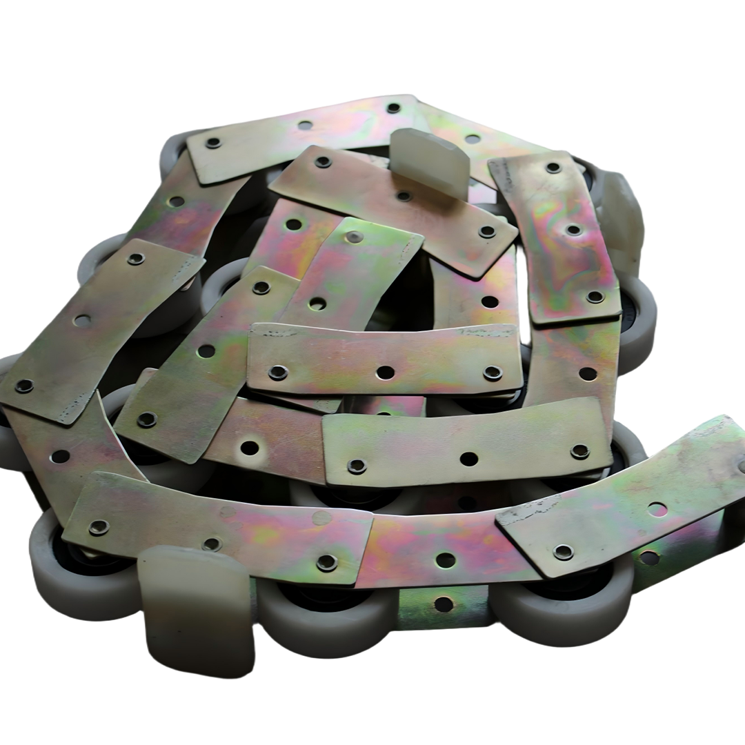 SWE Escalator Rotary Chain Group with Nylon Rollers, 17/19 Links, Galvanized Plates