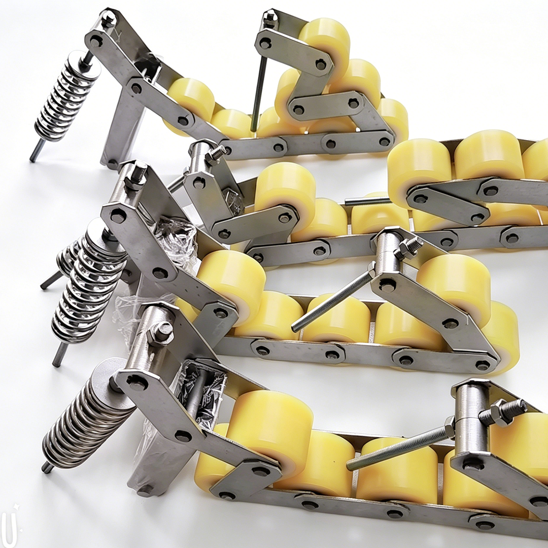 Escalator Handrail Tensioner Chain with Nylon Rollers, 76x54mm, 5201 Bearing, Yellow Wheels